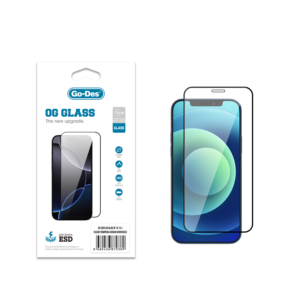 Apple iPhone 12 Uyumlu Go Des OG Glass Antistatik Temperli Cam Ekran Koruyucu