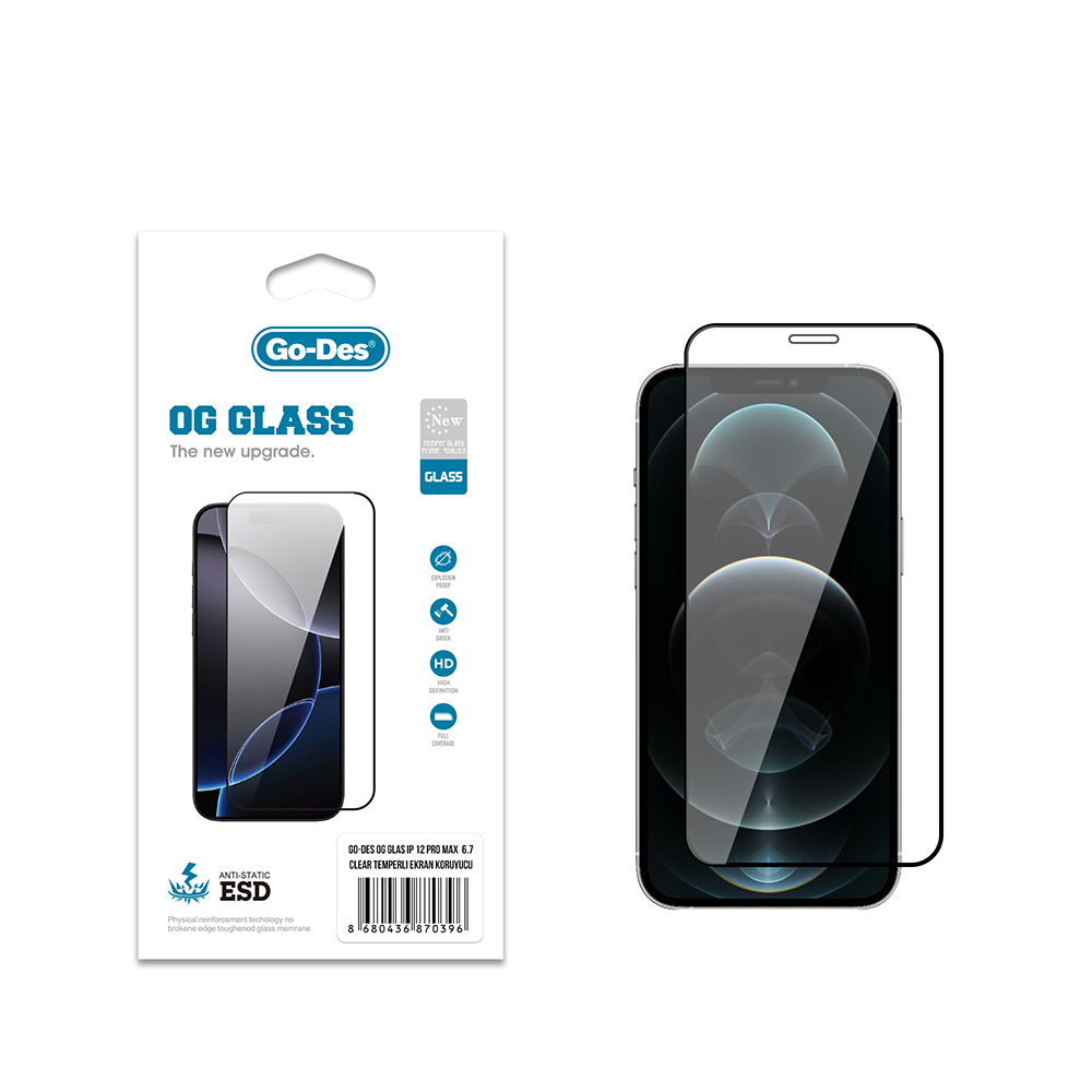 Apple iPhone 12 Pro Max Uyumlu Go Des OG Glass Antistatik Temperli Cam Ekran Koruyucu