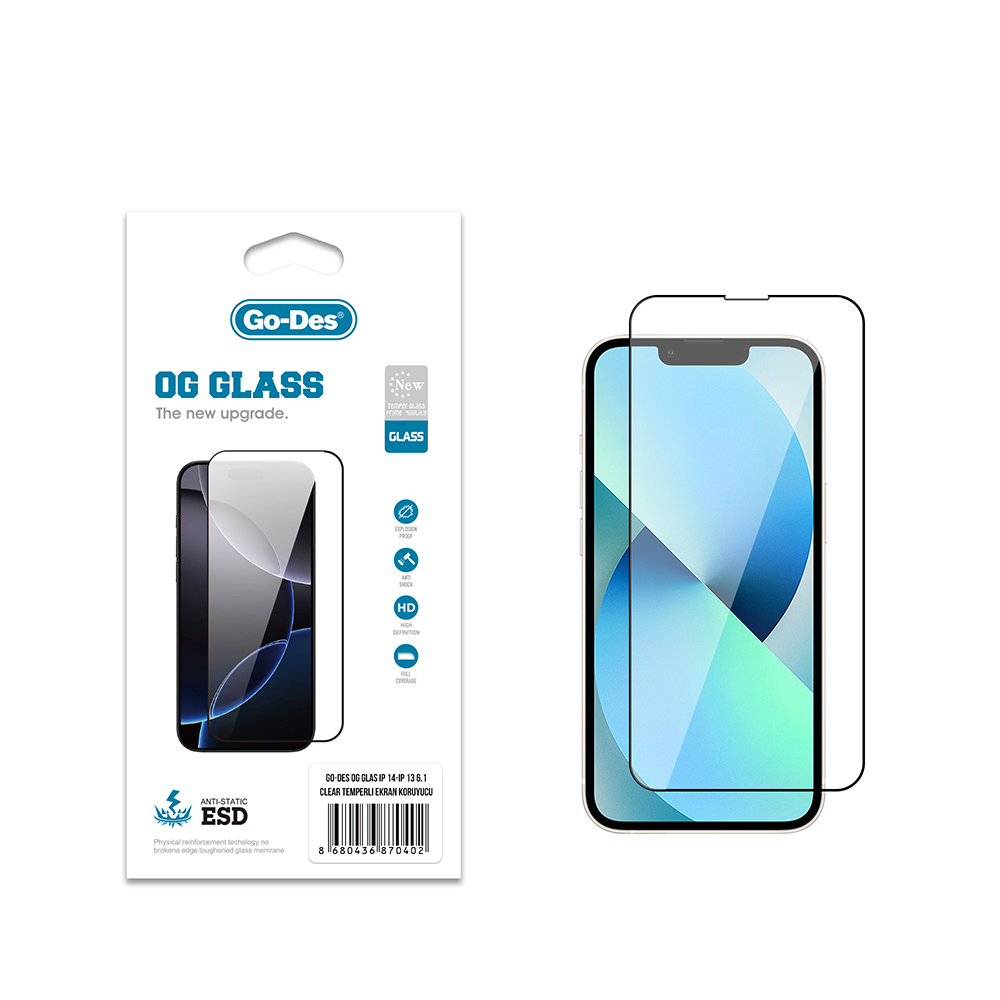 Apple iPhone 14 Uyumlu Go Des OG Glass Antistatik Temperli Cam Ekran Koruyucu