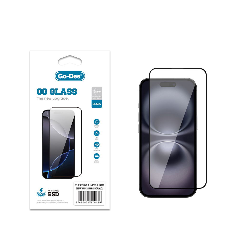 Apple iPhone 15 Uyumlu Go Des OG Glass Antistatik Temperli Cam Ekran Koruyucu