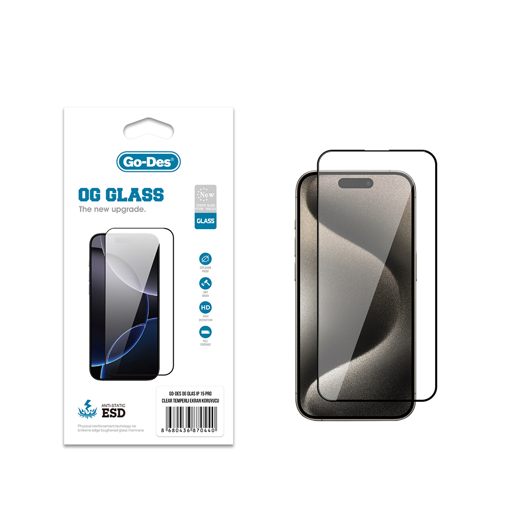 Apple iPhone 15 Pro Uyumlu Go Des OG Glass Antistatik Temperli Cam Ekran Koruyucu