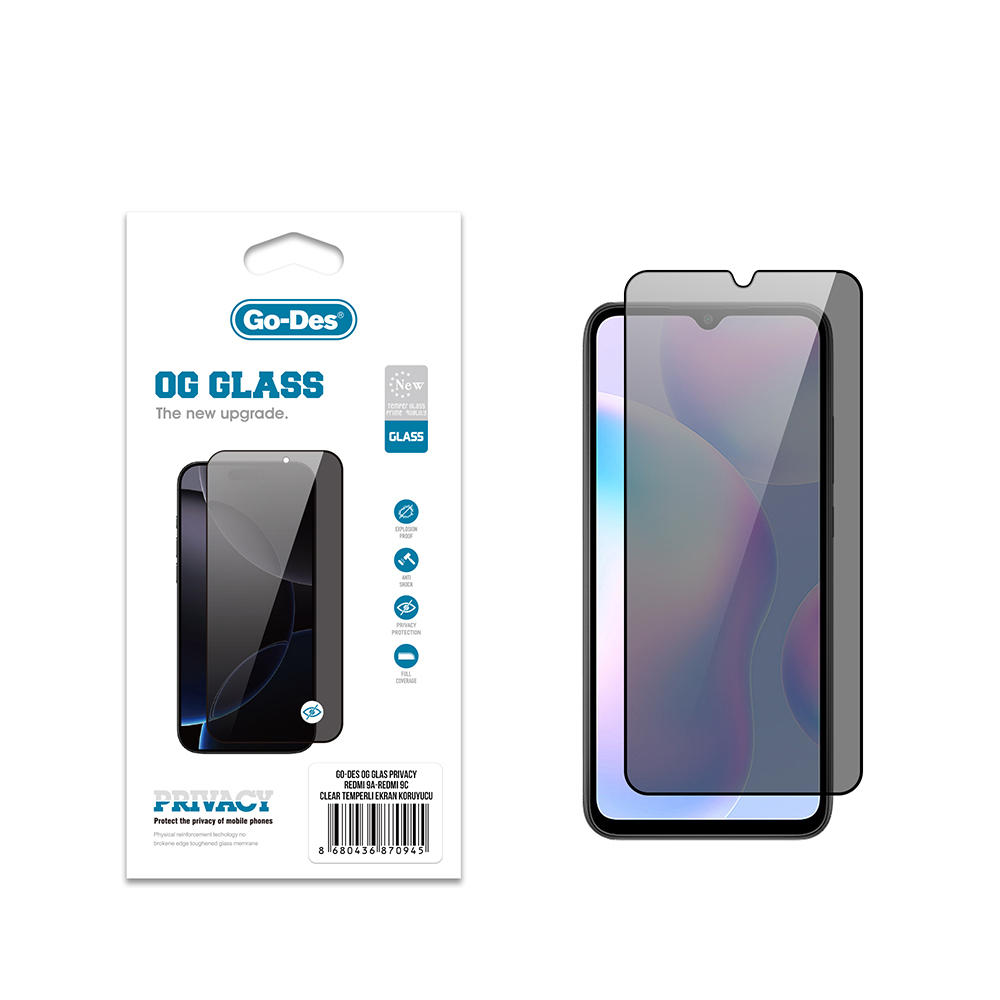 Xiaomi Redmi 9C Uyumlu Go Des OG Glass Privacy Antistatik Temperli Cam Ekran Koruyucu