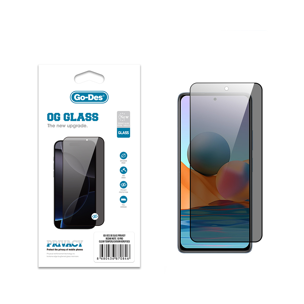Xiaomi Redmi Note 10 Pro Uyumlu Go Des OG Glass Privacy Antistatik Temperli Cam Ekran Koruyucu