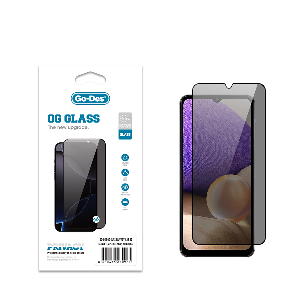 Samsung Galaxy A32 4G Uyumlu Go Des OG Glass Privacy Antistatik Temperli Cam Ekran Koruyucu