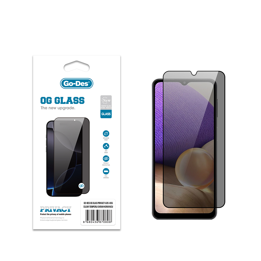 Samsung Galaxy A55 Uyumlu Go Des OG Glass Privacy Antistatik Temperli Cam Ekran Koruyucu