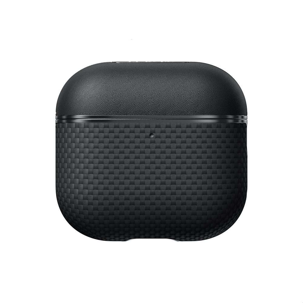 Apple Airpods 4 Uyumlu Kılıf 1500D Aramid Fiber Pitaka Ultra-Slim Classic Serisi Black-Grey Twill Kapak