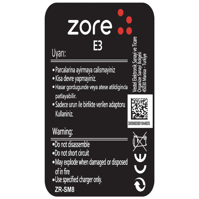 Vestel E3 Zore Quality Batarya