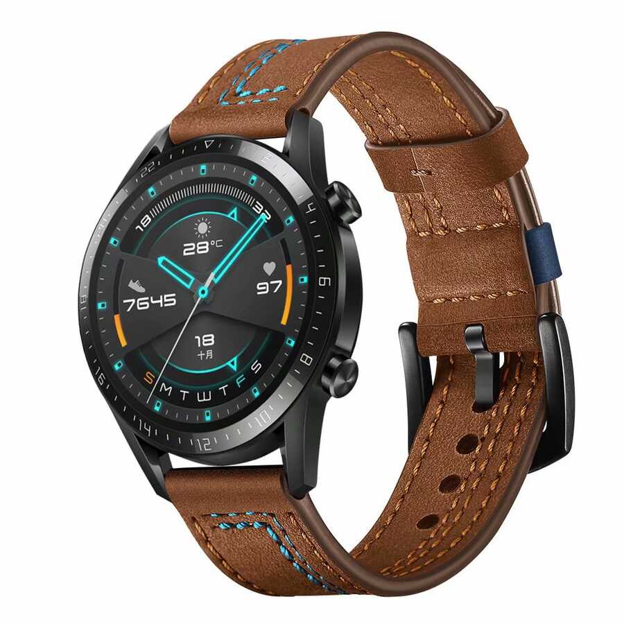 ​​Samsung Galaxy Watch 42mm (20mm) Uyumlu Kordon Deri Dikişli Luxury KRD-19 Kayış