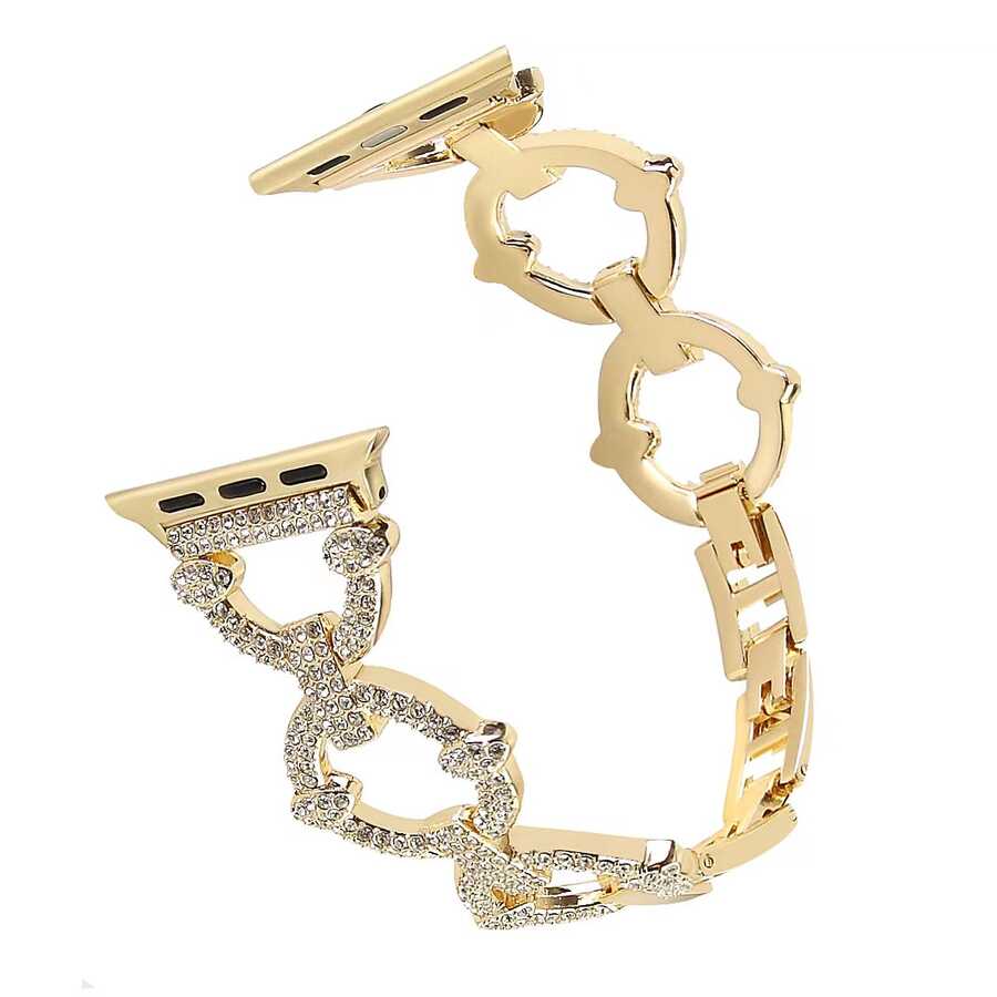 ​​​Apple Watch 7 41mm Uyumlu Kordon Paslanmaz Metal Luxury Taşlı Tasarım KRD-57 Kayış