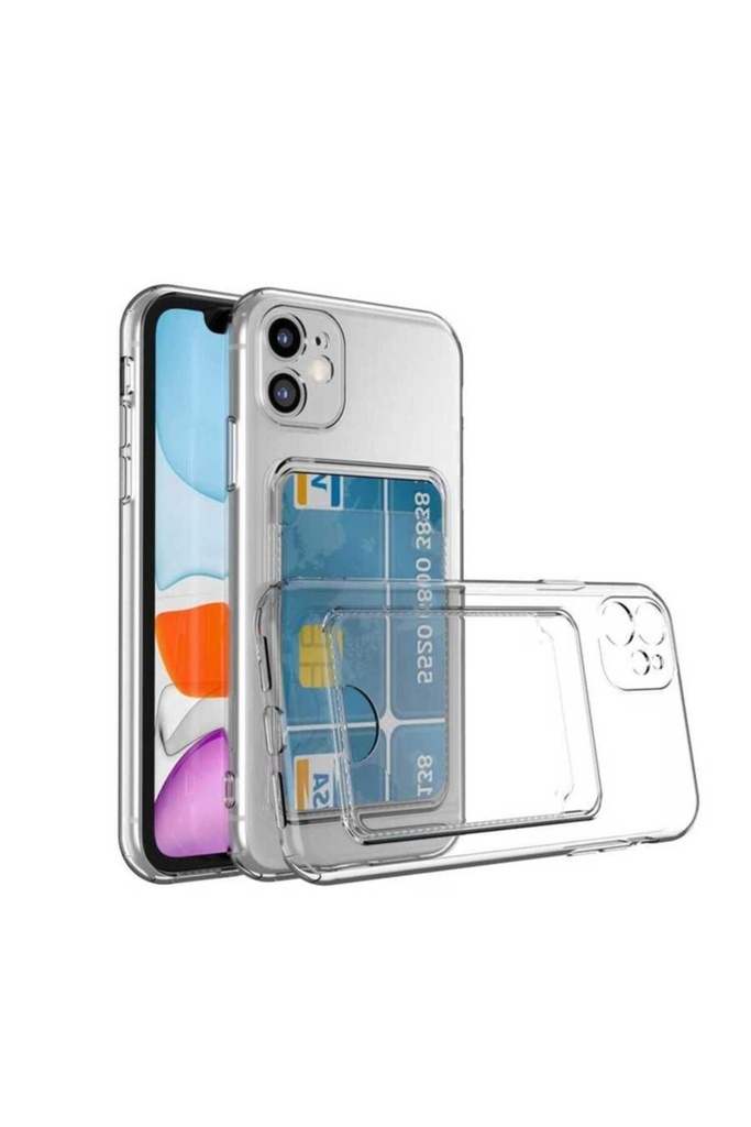 Apple iPhone 12 Uyumlu Kılıf Kartlıklı Şeffaf Zore Setra Clear Silikon Kapak