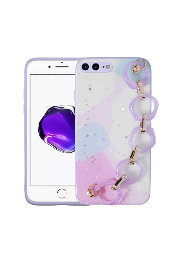Apple iPhone 8 Plus Uyumlu Kılıf Simli Desenli El Askılı Tutacaklı Zore Elsa Silikon Kapak