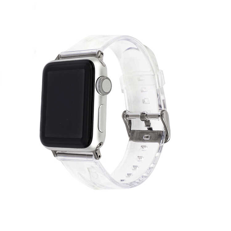 ​​​Apple Watch 42mm Uyumlu Kordon Silikon Şeffaf Transparan Esnek KRD-13 Kayış 