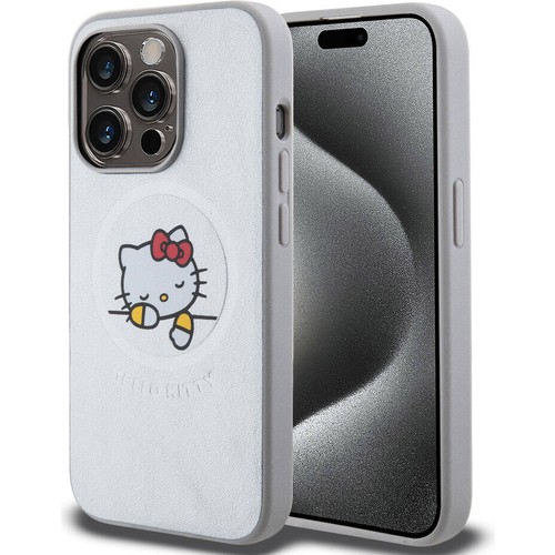 Apple iPhone 15 Pro Max Uyumlu Kılıf Hello Kitty Orjinal Lisanslı M-safe Şarj Özellikli Baskı Logolu Uyuyan Kitty Deri Kapak
