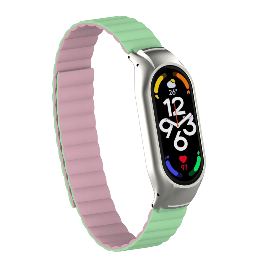Xiaomi Mi Band 7 Uyumlu Kordon Suni Deri Baklalı Mıknatıslı KRD-69 Kayış