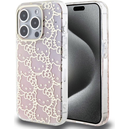 Apple iPhone 15 Pro Uyumlu Kılıf Hello Kitty Orjinal Lisanslı Renk Geçişli Elektroplating Kaplama Kitty Head Desenli Kapak