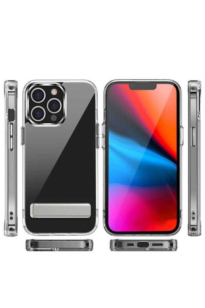 Apple iPhone 13 Pro Max Uyumlu Kılıf Standlı Şeffaf Silikon Zore L-Stand Kapak