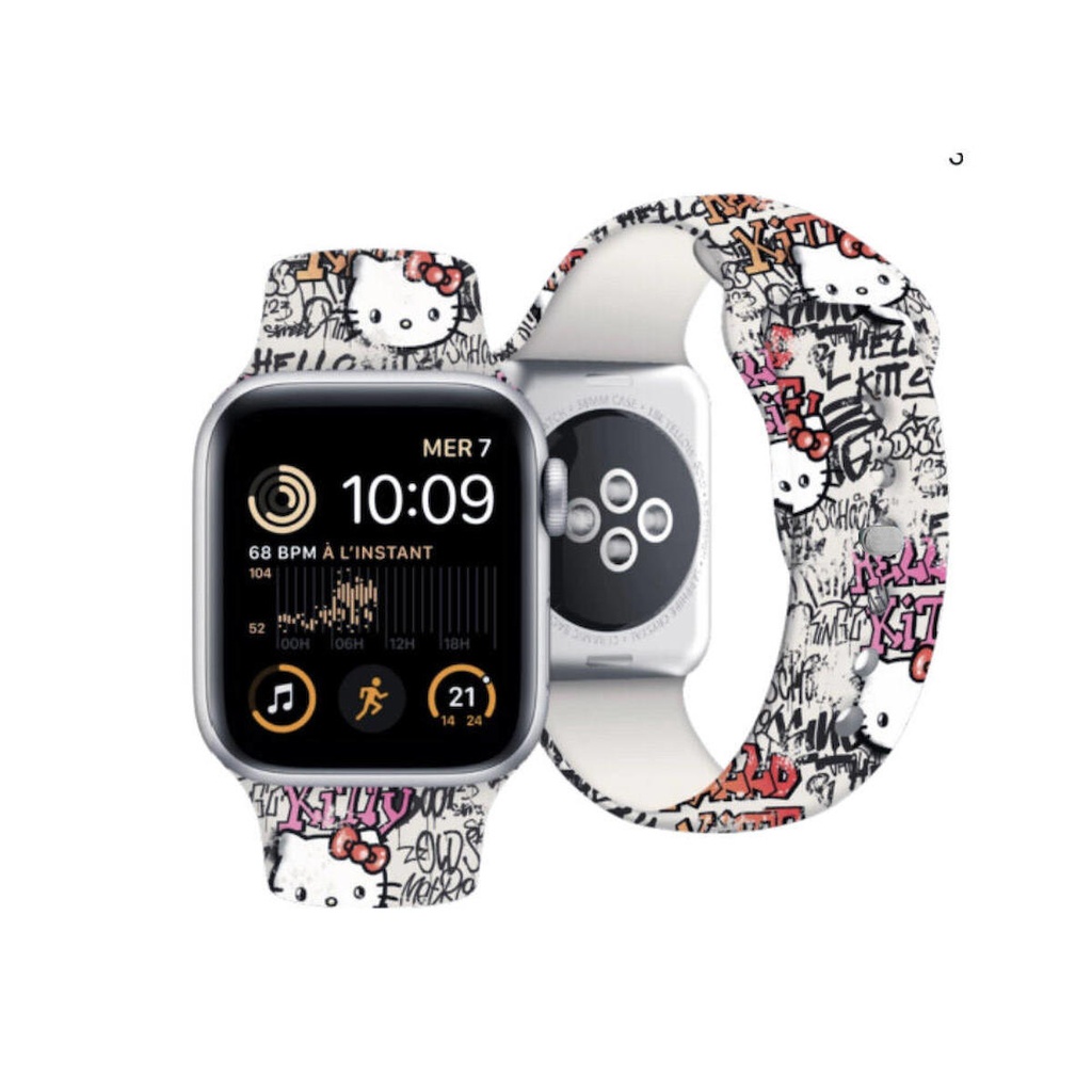 Apple Watch 41mm Uyumlu Hello Kitty Orjinal Lisanslı Etiket Graffiti Silikon Kordon