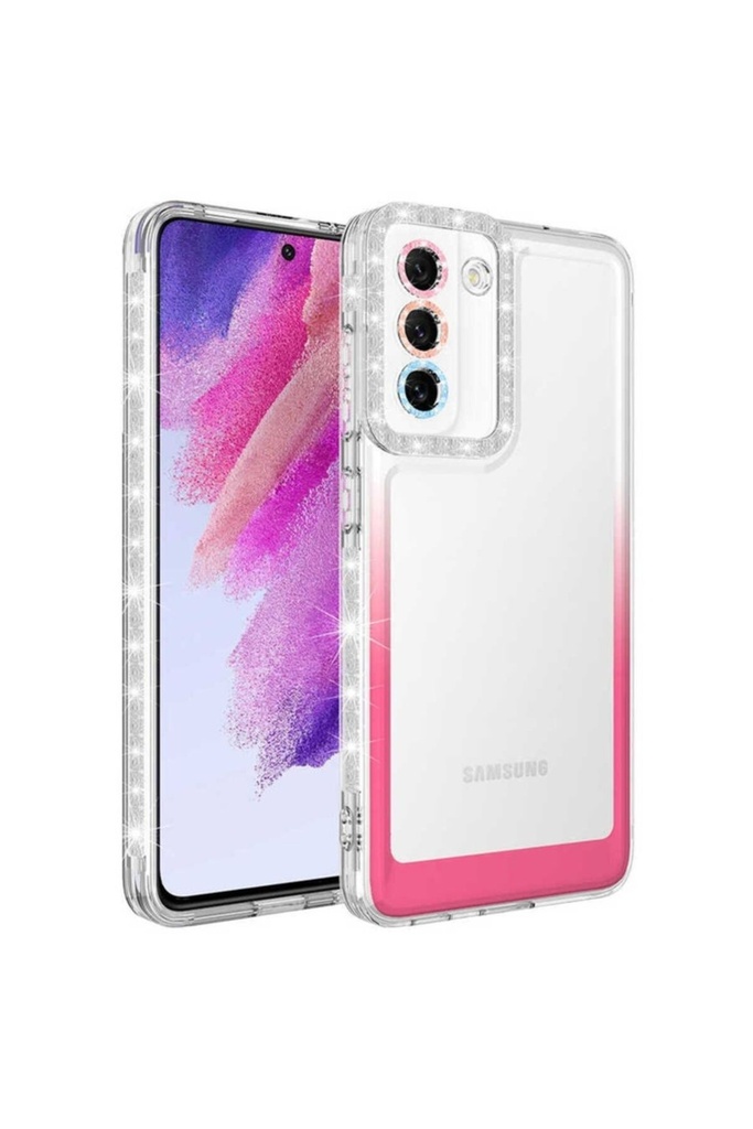 Samsung Galaxy S21 FE Uyumlu Kılıf Simli ve Renk Geçiş Tasarımlı Lens Korumalı Zore Park Kapak