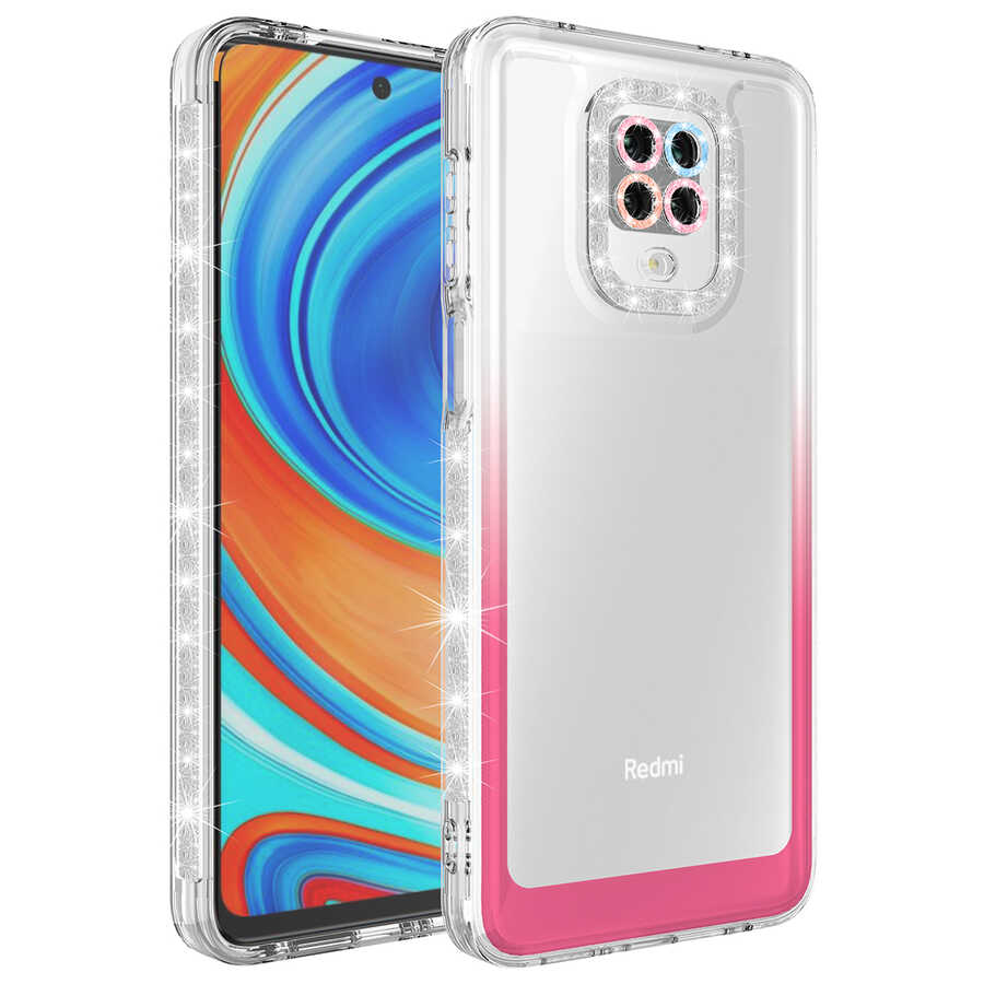 Xiaomi Redmi Note 9S Uyumlu Kılıf Simli ve Renk Geçiş Tasarımlı Lens Korumalı Zore Park Kapak