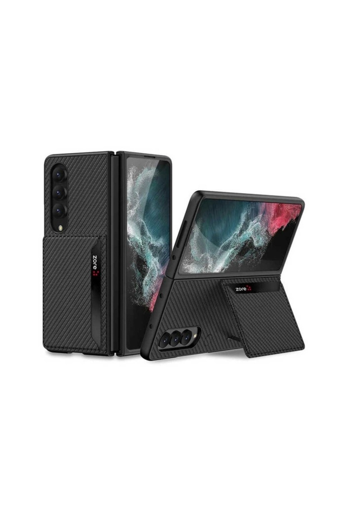 Samsung Galaxy Z Fold 4 Uyumlu Kılıf Karbonfiber Arka Yüzey Zore Kartlıklı Kıpta Silikon Kapak