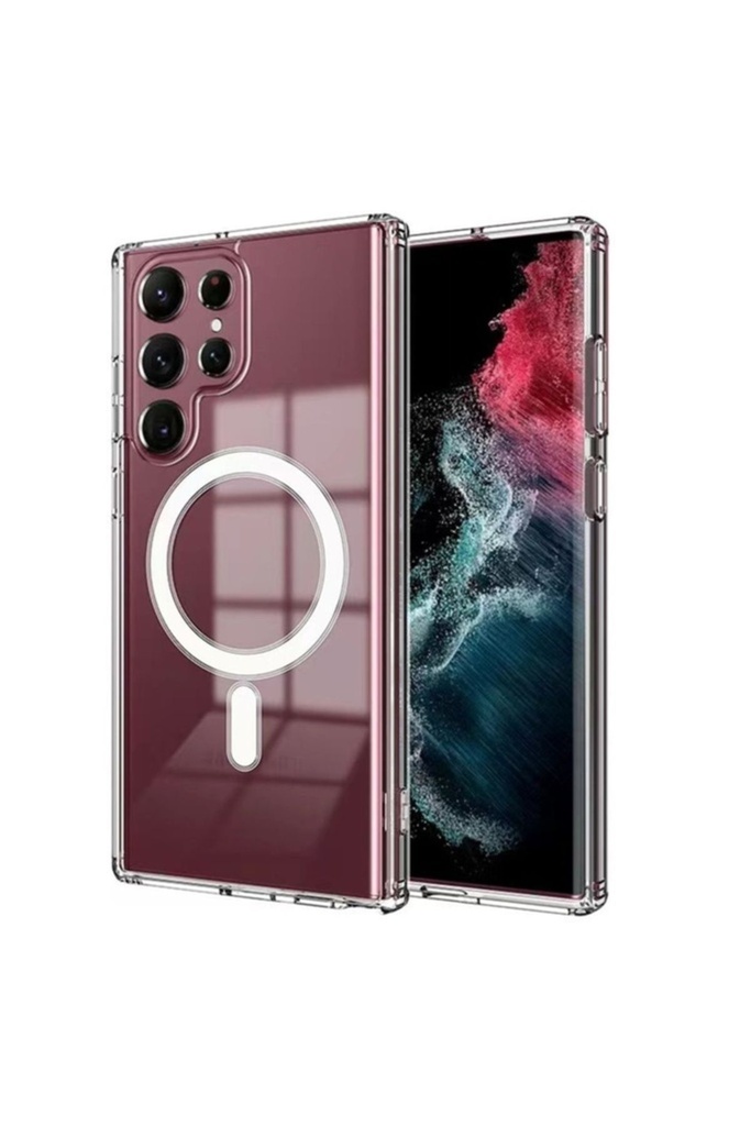 Samsung Galaxy S23 Ultra Uyumlu Kılıf Zore M-safe Şarj Özellikli Şeffaf Sert PC Zore Embos Kapak