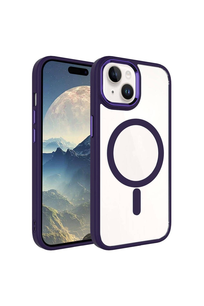 Apple iPhone 15 Uyumlu Kılıf Wireless Şarj Özellikli Zore Krom M-safe Silikon Kapak