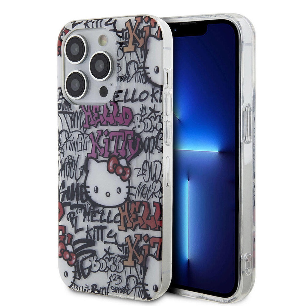 Apple iPhone 15 Pro Uyumlu Kılıf Hello Kitty Orjinal Lisanslı İkonik Logolu Etiket Graffiti Kapak