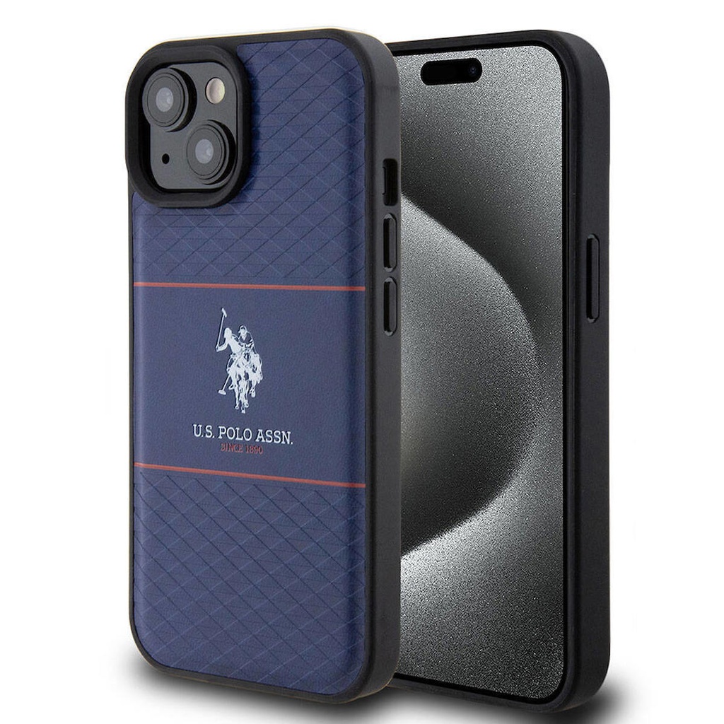 Apple iPhone 15 Uyumlu Kılıf U.S. Polo Assn. Orjinal Lisanslı Deri Şeritli Logo Dizayn Kapak