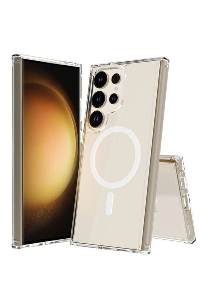 Samsung Galaxy S24 Ultra Uyumlu Kılıf M-safe Şarj Özellikli Şeffaf Sert PC Zore Embos Kapak