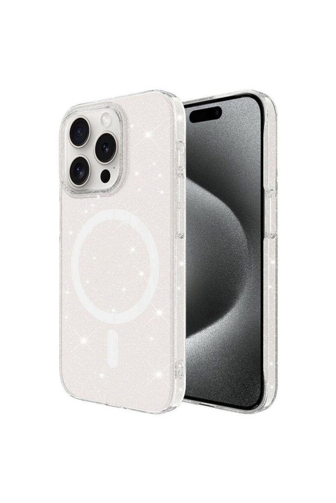 Apple iPhone 15 Pro Max Uyumlu Kılıf Zore Magsafe Şarj Özellikli Simli Şeffaf Arka Yüzey Erdos Silikon Kapak