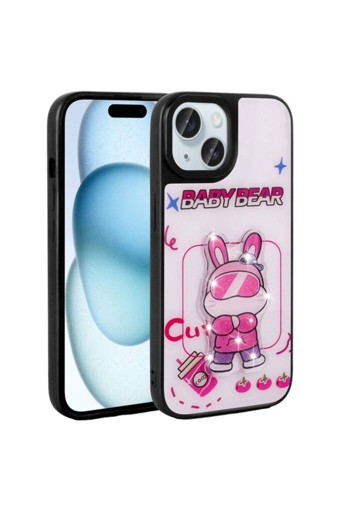 Apple iPhone 15 Uyumlu Kılıf Parlayan Kabartmalı İkonik Figürlü Zore Amas Silikon Kapak