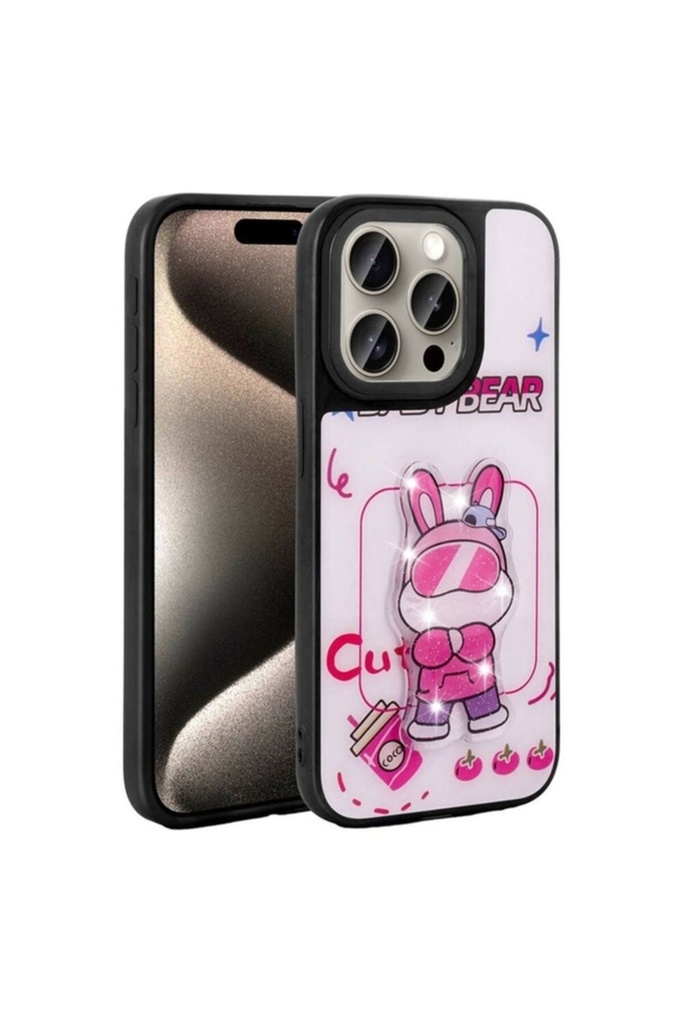 Apple iPhone 15 Pro Uyumlu Kılıf Parlayan Kabartmalı İkonik Figürlü Zore Amas Silikon Kapak