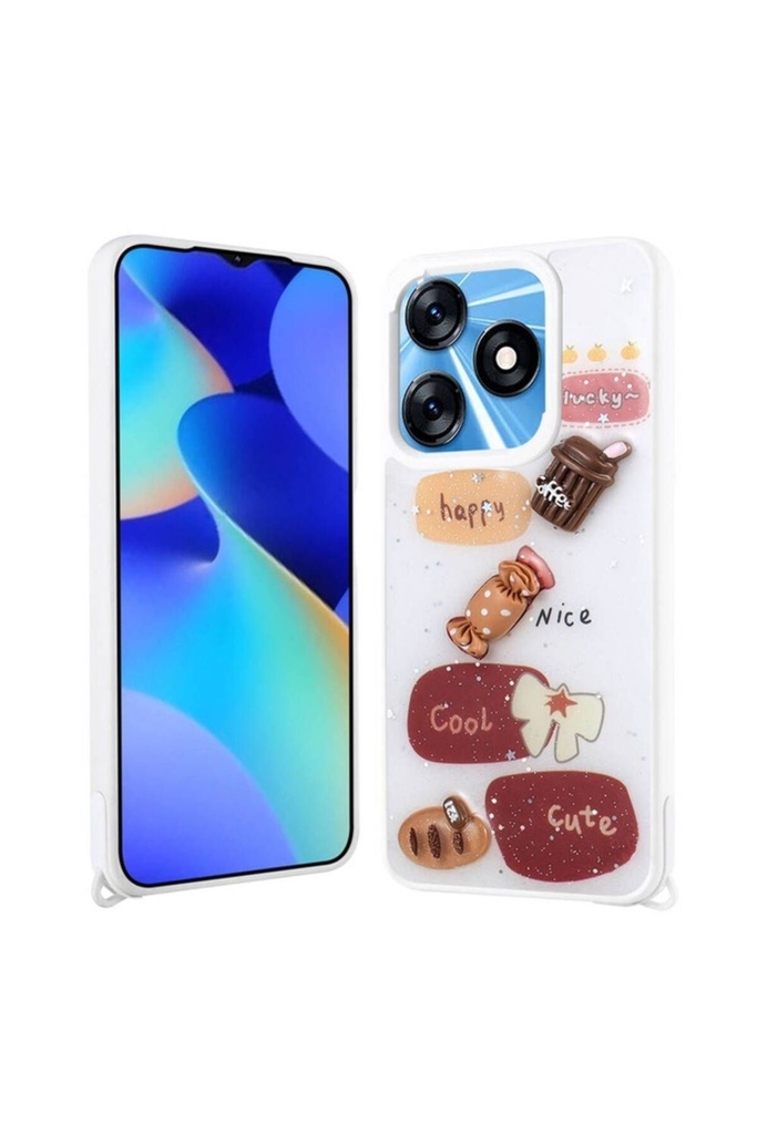 Tecno Spark 10 4G Uyumlu Kılıf Parlayan Simli Kabartma Figürlü Zore Cevze Kapak