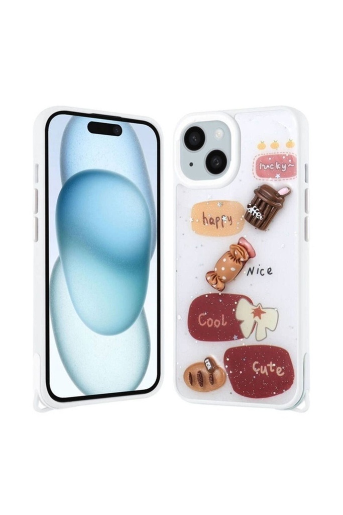 Apple iPhone 13 Uyumlu Kılıf Parlayan Simli Kabartma Figürlü Zore Cevze Kapak