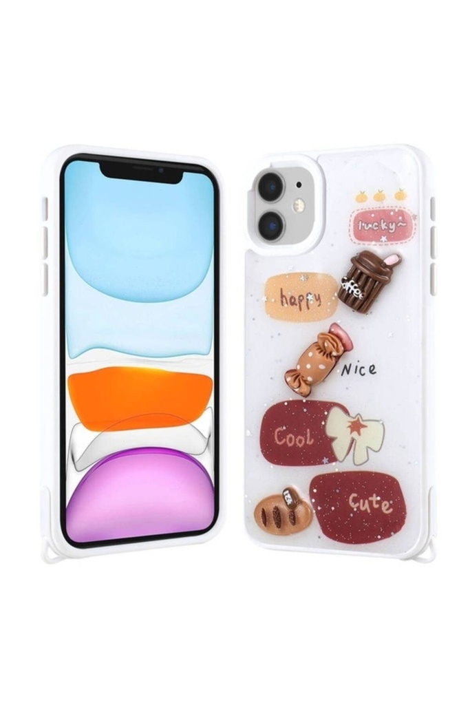 Apple iPhone 11 Uyumlu Kılıf Parlayan Simli Kabartma Figürlü Zore Cevze Kapak