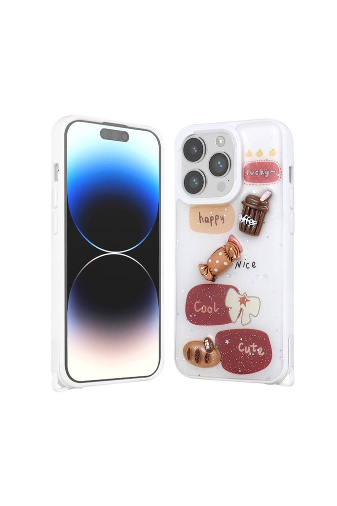 Apple iPhone 14 Pro Uyumlu Kılıf Parlayan Simli Kabartma Figürlü Zore Cevze Kapak