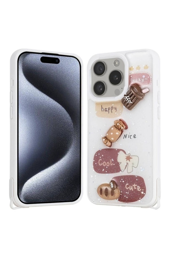 Apple iPhone 15 Pro Uyumlu Kılıf Parlayan Simli Kabartma Figürlü Zore Cevze Kapak