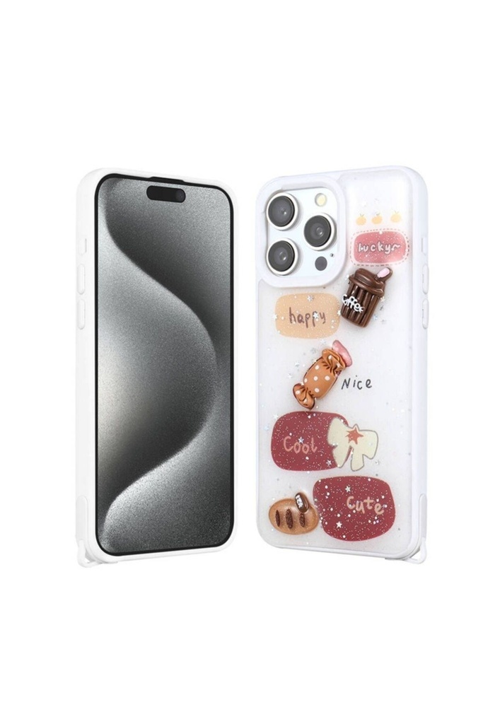 Apple iPhone 15 Pro Max Uyumlu Kılıf Parlayan Simli Kabartma Figürlü Zore Cevze Kapak