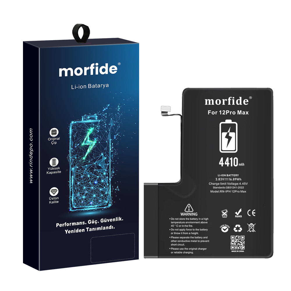 [RN-IP12ProMax] Apple iPhone 12 Pro Max Uyumlu 4410mAh Yüksek Kapasiteli Batarya - Gelişmiş Akıllı Chip - Pil Sağlığı Destekli - Morfide M-Max