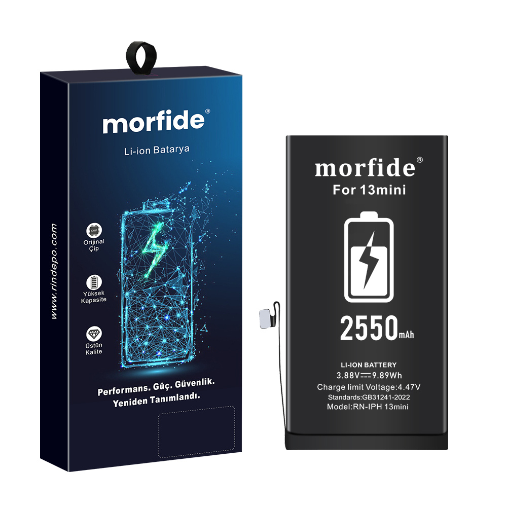 Apple iPhone 13 Mini Uyumlu 2550mAh Yüksek Kapasiteli Batarya - Gelişmiş Akıllı Chip - Pil Sağlığı Destekli - Morfide M-Max