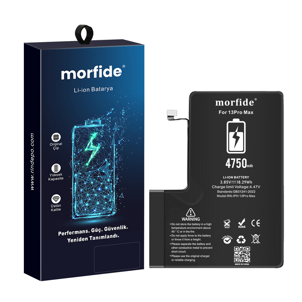 [RN-IP13ProMax] Apple iPhone 13 Pro Max Uyumlu 4750mAh Yüksek Kapasiteli Batarya - Gelişmiş Akıllı Chip - Pil Sağlığı Destekli - Morfide M-Max