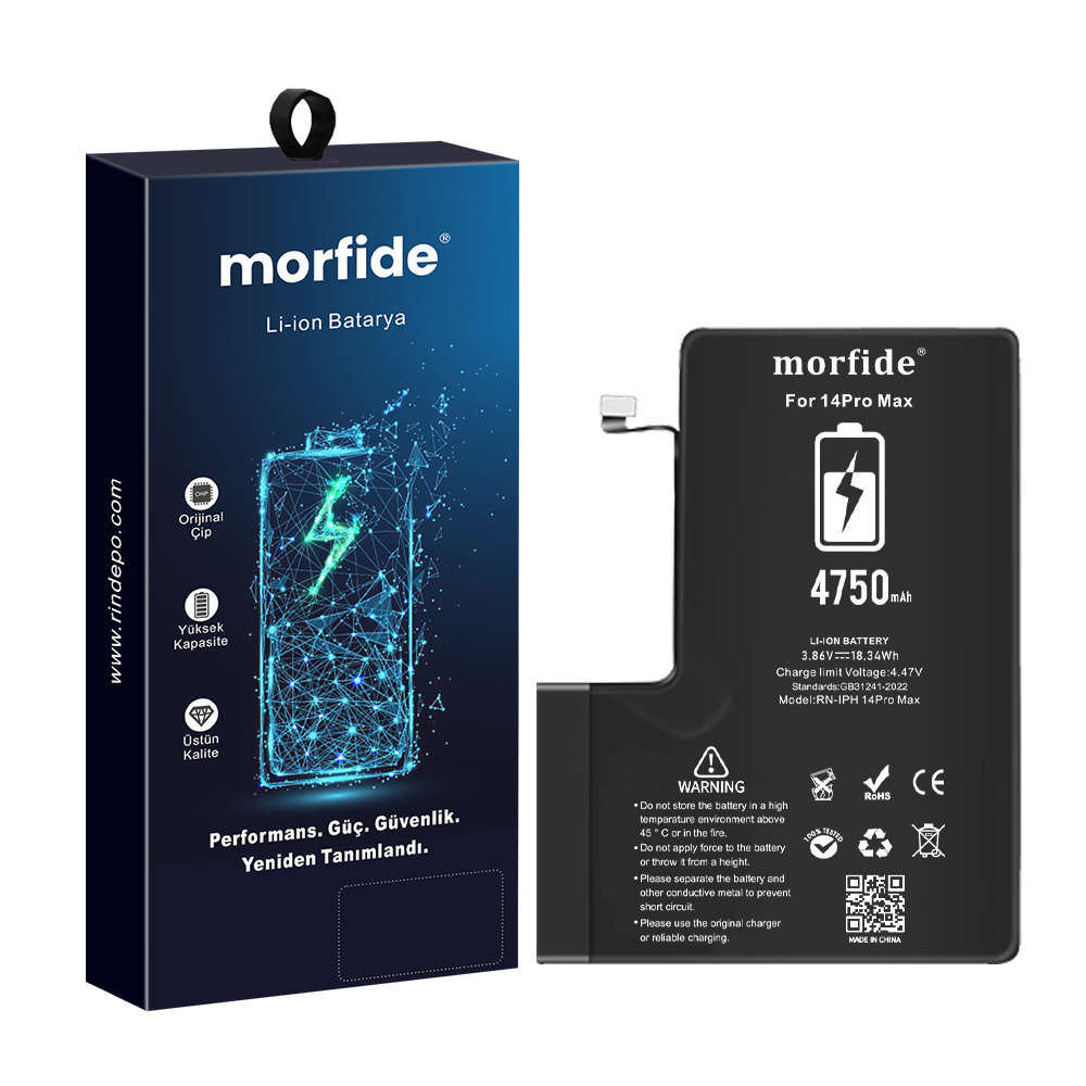 [RN-IP14ProMax] Apple iPhone 14 Pro Max Uyumlu 4750mAh Yüksek Kapasiteli Batarya - Gelişmiş Akıllı Chip - Pil Sağlığı Destekli - Morfide M-Max