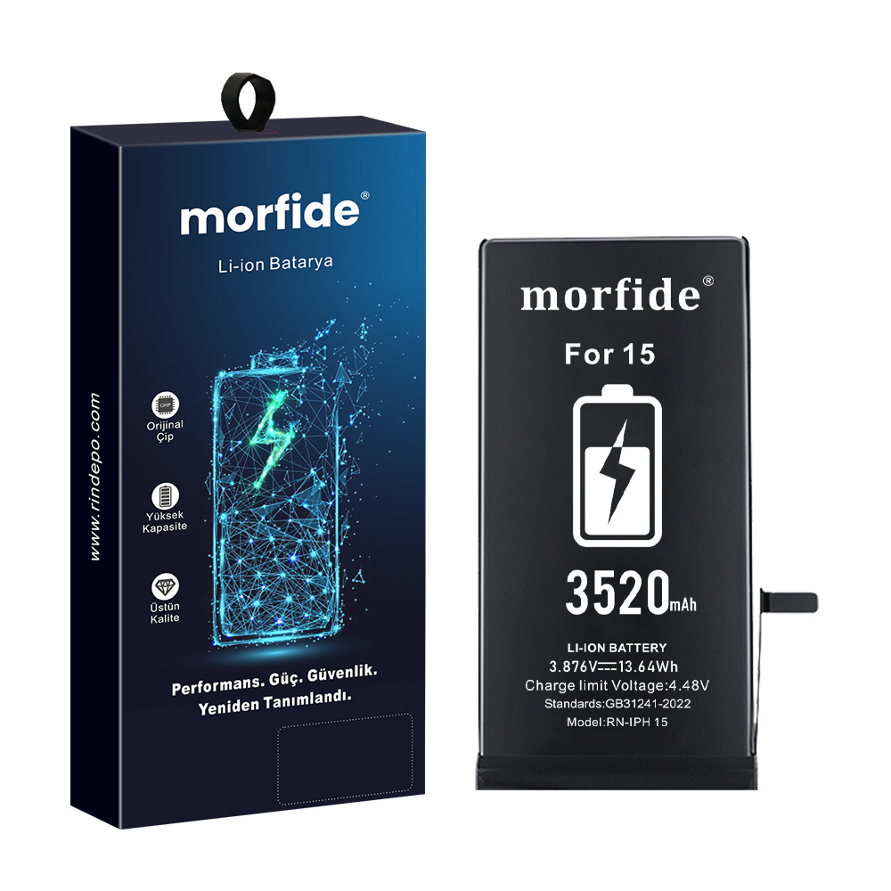 [RN-IP15] Apple iPhone 15 Uyumlu 3520mAh Yüksek Kapasiteli Batarya - Gelişmiş Akıllı Chip - Pil Sağlığı Destekli - Morfide M-Max