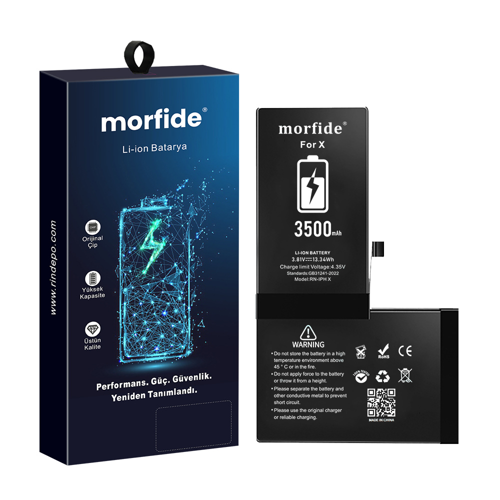 [RN-IPX] Apple iPhone X Uyumlu 3500mAh Yüksek Kapasiteli Batarya Morfide M-Max – A Sınıf Hücre, 15 Ay Garantili