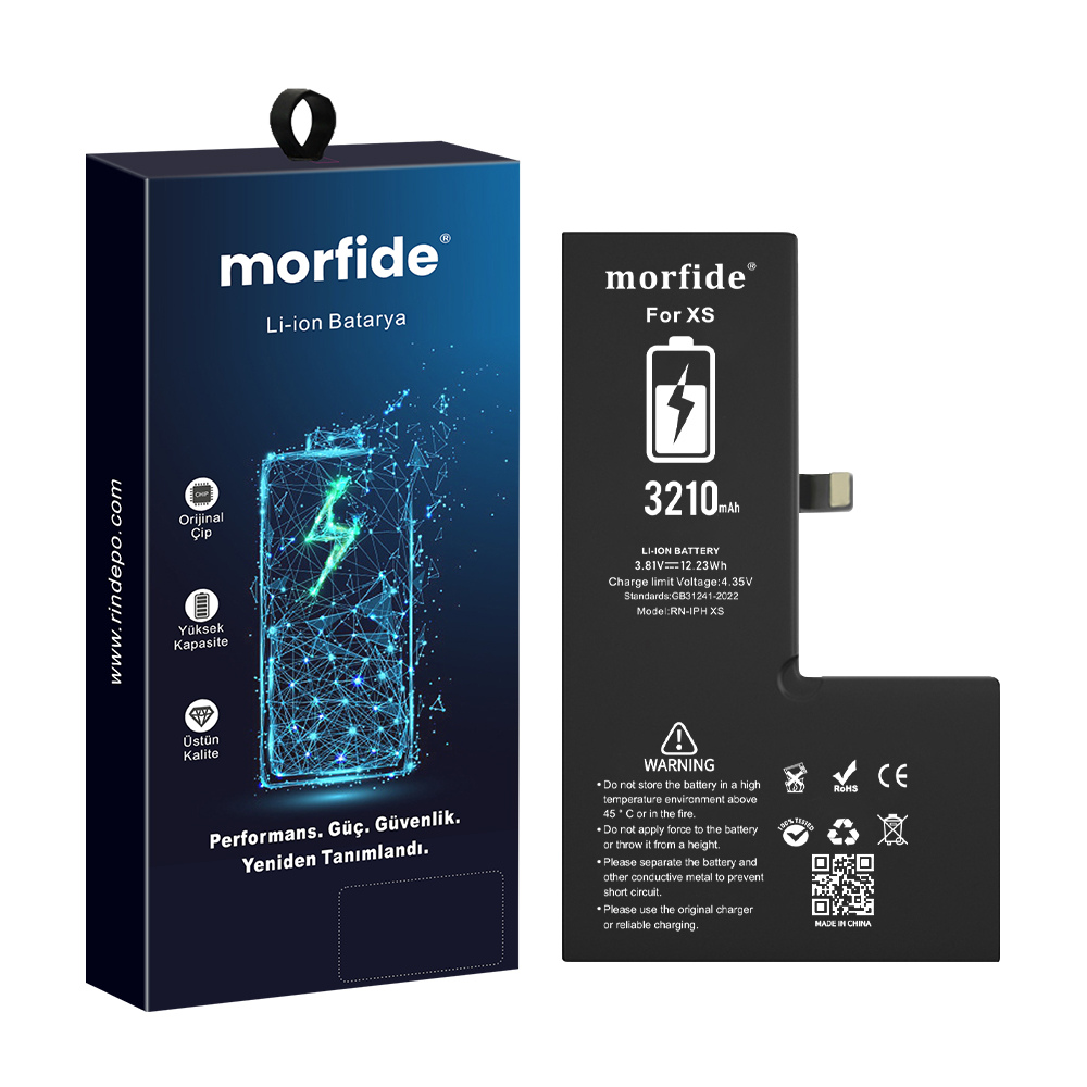 [RN-IPXS] Apple iPhone XS Uyumlu 3210mAh Yüksek Kapasiteli Batarya Morfide M-Max – A Sınıf Hücre, 15 Ay Garantili