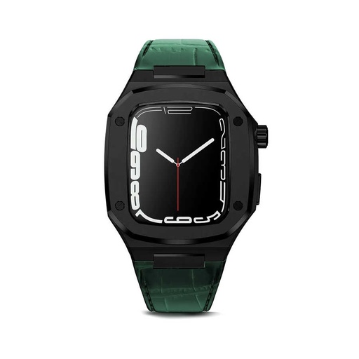​​​Apple Watch 7 45mm Uyumlu Kordon Deri Kordon Metal Kasa Korumalı Luxury KRD-67 Kayış