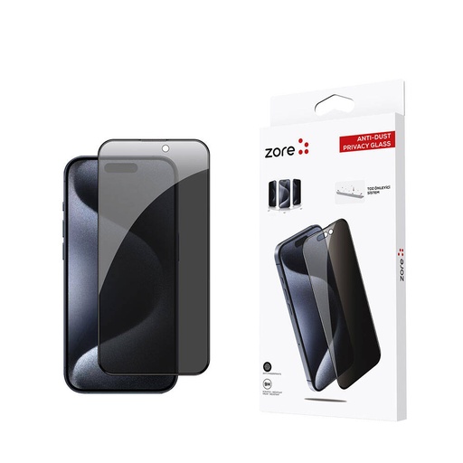 [RN-TA96962] Apple iPhone 15 Pro Uyumlu Zore Anti-Dust Privacy Temperli Ekran Koruyucu