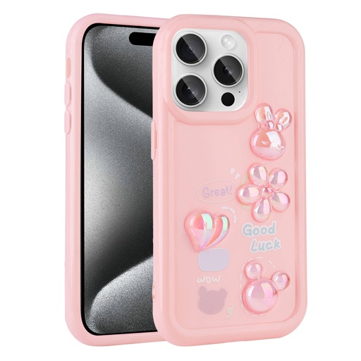 Apple iPhone 15 Pro Uyumlu Kılıf Kabartma Figürlü Parlak Zore Toys Silikon Kapak