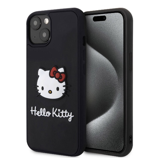 [ZTA97574] Apple iPhone 15 Uyumlu Kılıf Hello Kitty Orjinal Lisanslı Yazı ve İkonik Logolu 3D Rubber Kitty Head Kapak