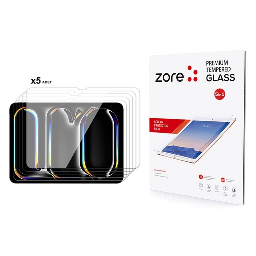 [RN-TA106194] Apple iPad 11 Pro 2024 5in1 Uyumlu Ekran Camı Zore Tablet Temperli Cam Ekran Koruyucu
